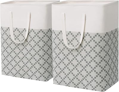 TIMEYARD Large Laundry Basket 75L 2-Pack Collapsible Tall Hampers Grey