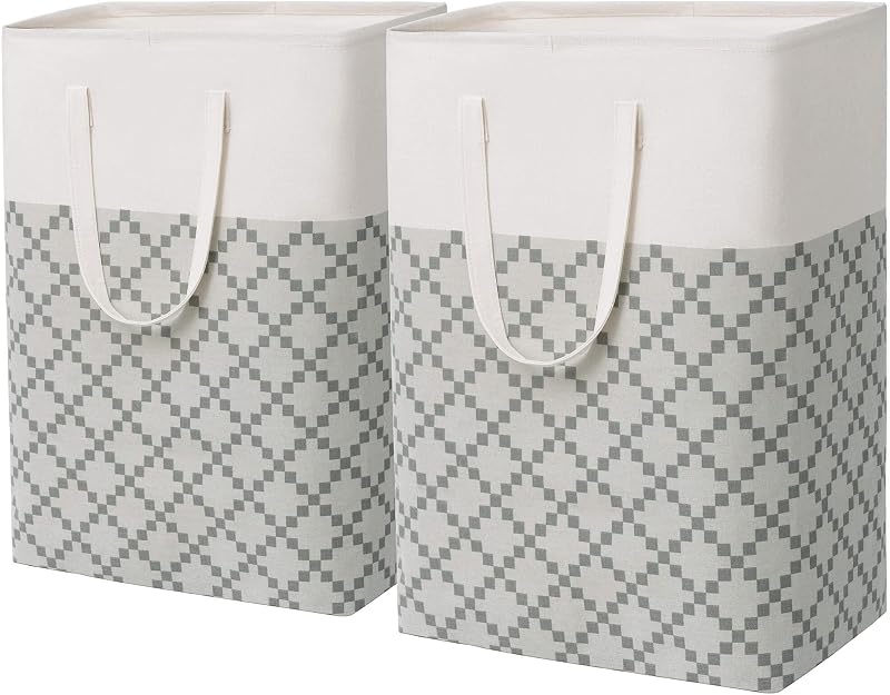 TIMEYARD Large Laundry Basket 75L 2-Pack Collapsible Tall Hampers Grey