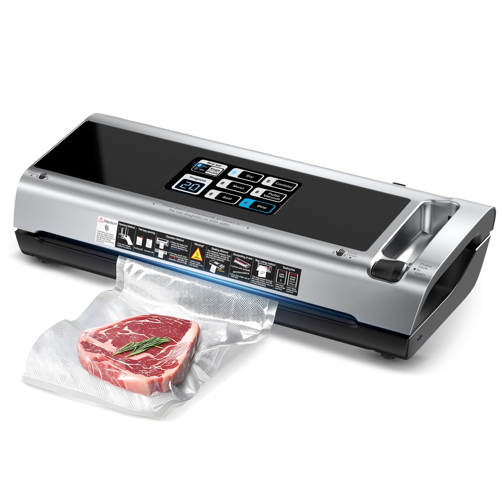 Photo 1 of 90KPa Portable Vacuum Sealer Machine for Food, One-Touch Open Lid, Detachable & Easy to Clean, Vertical Placement Saves Space, Powerful Suction for Freezer Bags & Food Storage(Black Silver)