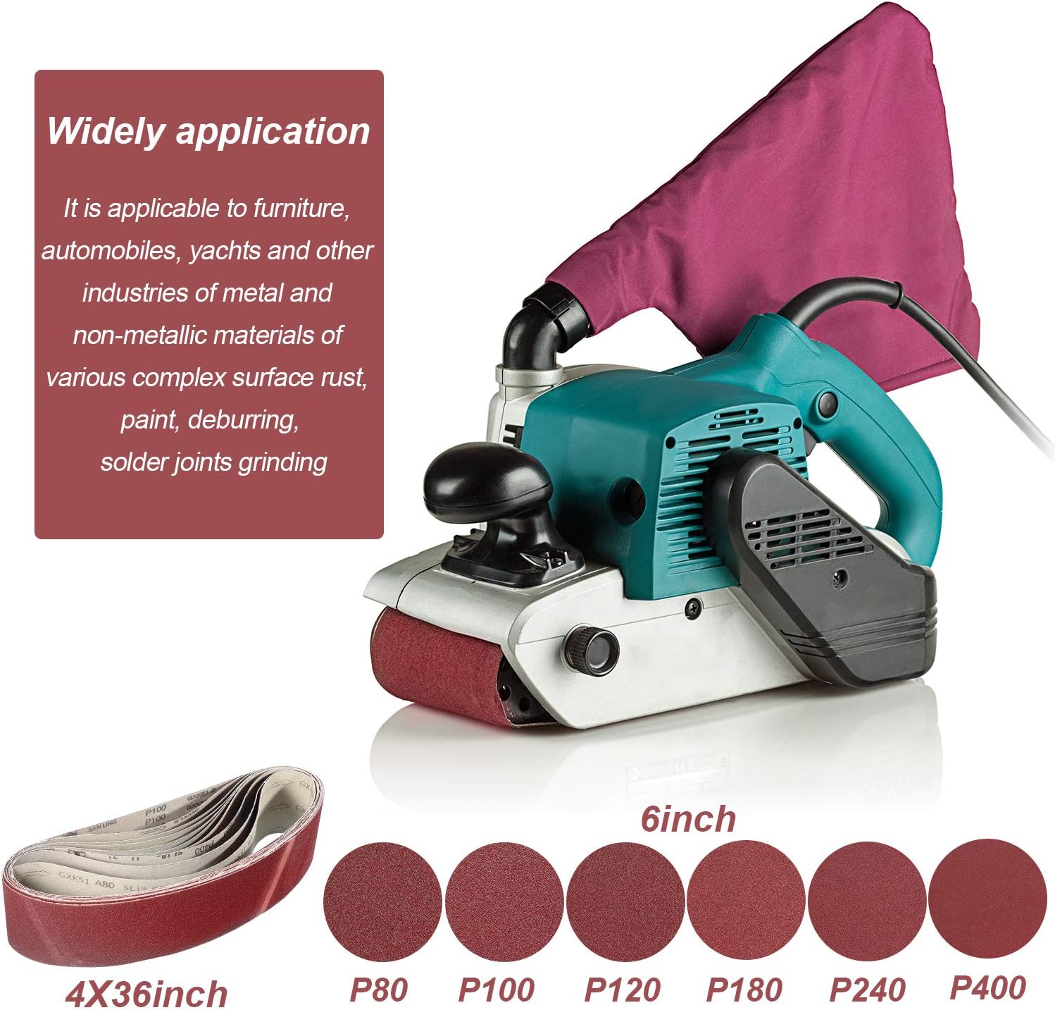 Aluminum Oxide Sanding Belts - 10 Pieces 4 x 36 Inch Sanding Belts (80/120/150/240/400 Grits) and 12 Pieces 6 Inch Self Stick No-hole Aluminum Oxide Sanding Disc (80/100/ 120/180/ 240/400 Grits) - - 