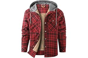 NEWHALL Men's Classic Plaid Long sleeve buttons Camping Warm Lining with Thick Cotton Hooded Shirt Jacket