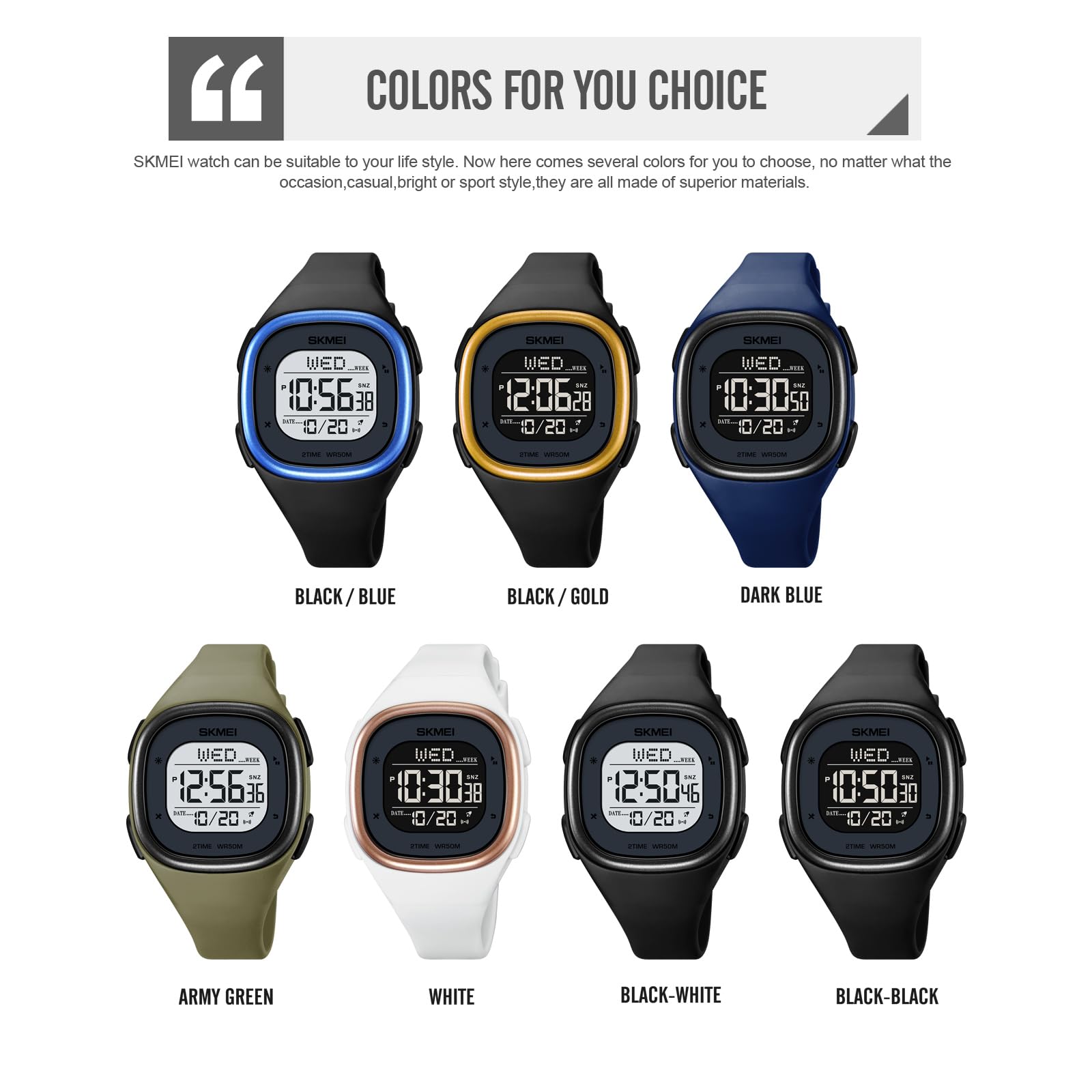 CakCity Mens Digital Watch Waterproof Wrist Watch for Women Sport Watch with Stopwatch Countdown Dual Time Square Digital Watches for Unisex
