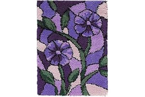 YAKOLECI Latch Hook Kits for Adults, Color Printed DIY Crafts Needlework Arts Rug Sewing Carpet for Home Decoration Festival Gift 23.6"X15.8" (Purple Flower)