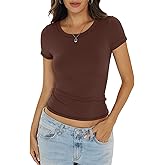 EasyGala Womens Double Lined Short Sleeve Tops Basic Crew Neck Fitted Shirts Y2k Going Out Tops Summer Clothes 2026