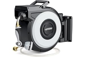 Tuyeho Retractable Garden Hose Reel 100FT, Wall Mount Heavy Duty Water Hose Reels with Automatic Slow Rewind System, Outdoor Hoses Reel with 2 Hose Nozzles for Garden Watering, Car Wash, Pet Shower