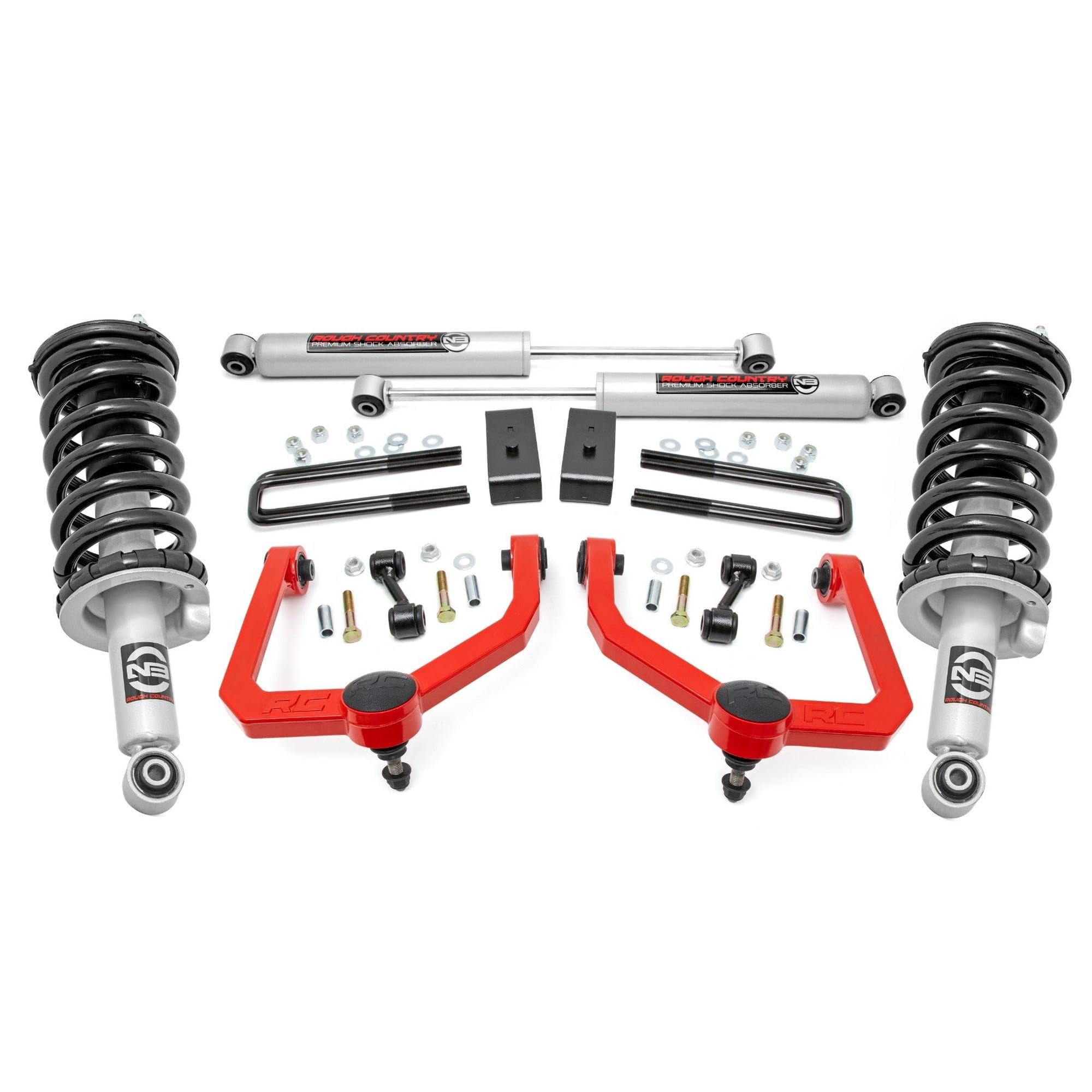 Photo 1 of ** missing some hardware *** UPDATED 04/25/2026*** Rough Country 3" Suspension Lift Kit for Nissan Titan 4WD (2017-2023) - N3 Struts & N3 Rear Shocks, Red Control Arms