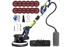 Drywall Sander with Vacuum, IMQUALI® 6.8A 750W Electric Sander Tool with 7 Variable Speed 800-1750RPM, Popcorn Ceiling Removal Tool, Extendable Handle, LED Light, 12pcs Sanding Discs, Navy Blue, I01G