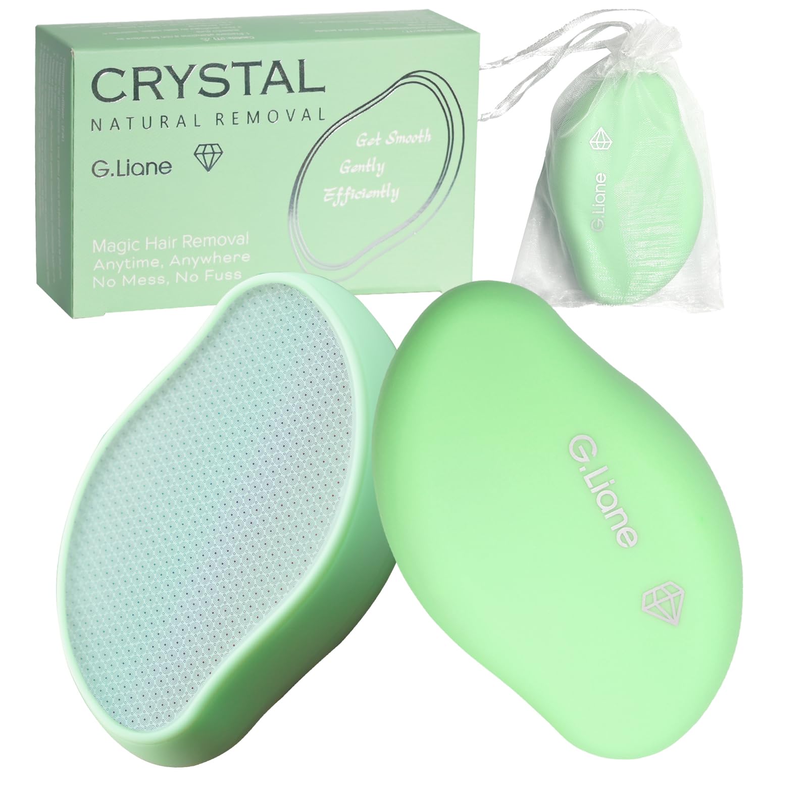 G.Liane Premium Crystal Hair Eraser,Painless Exfoliation Hair Removal Epilator,Nano Glass Hair Remover for Women,Natural Gentle and Efficient Shaver Trimmer on Leg Arm(Grass Green)