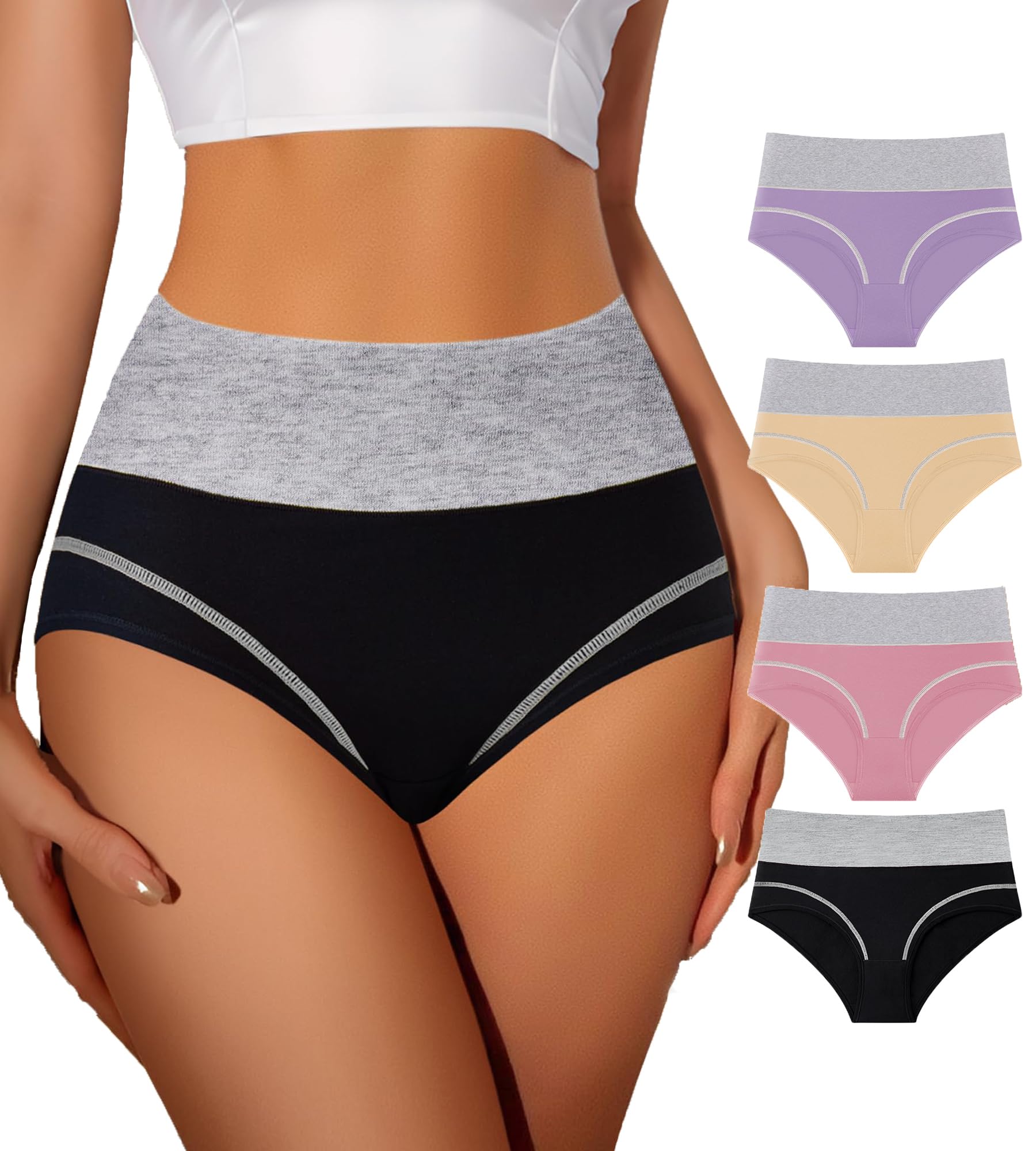 Photo 1 of *ONLY 2* MIOTAN Women's Cotton Underwear Pack Tummy Control for Women Control Top Postpartum Briefs Panties (Multicolor, XXL)