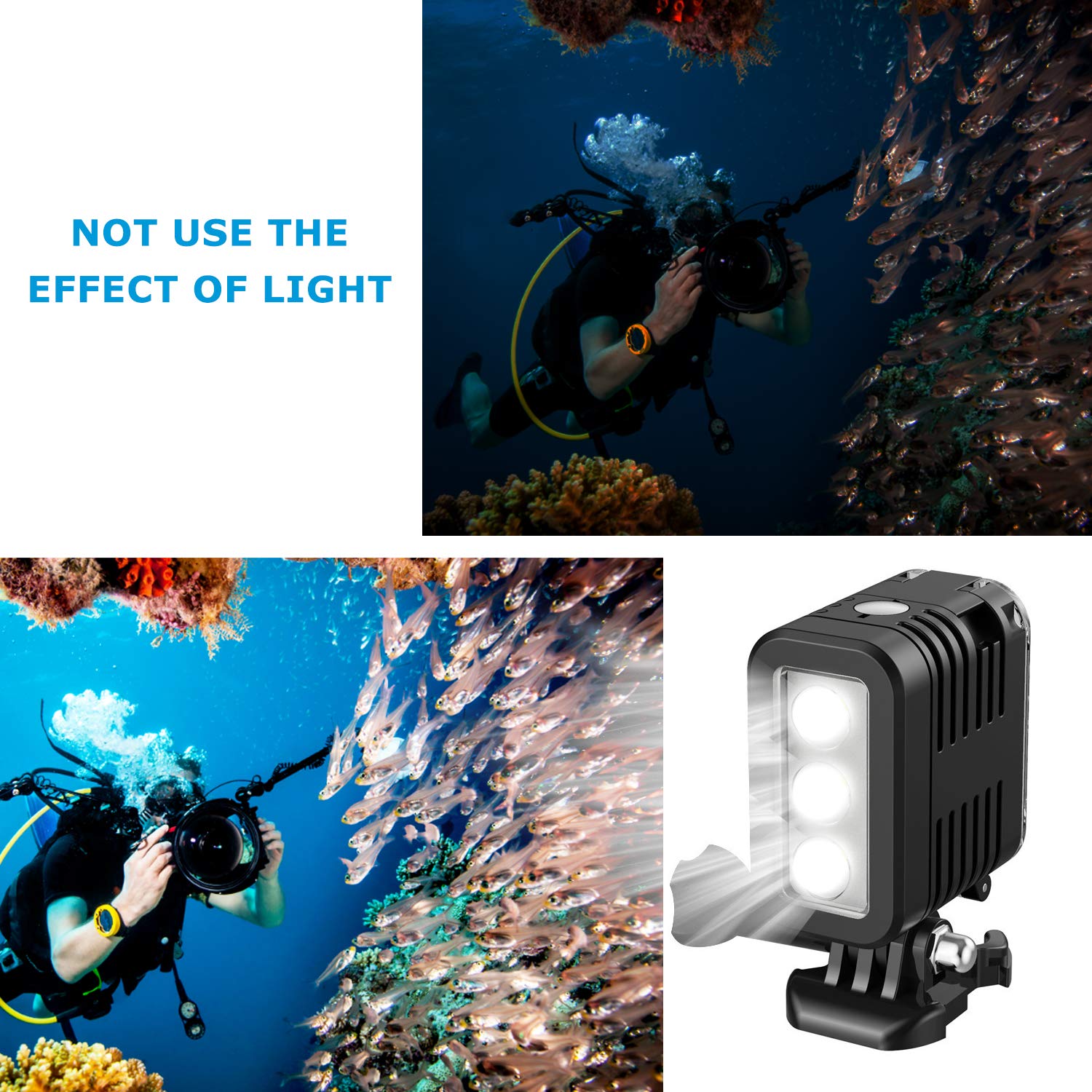 HONGDAK Waterproof Dive Light for GoPro Video Light Rechargeable Fill Night Light Underwater Photography Accessories for GoPro Hero Black 12 11 10 9 8 7 6 5 4 3 3+