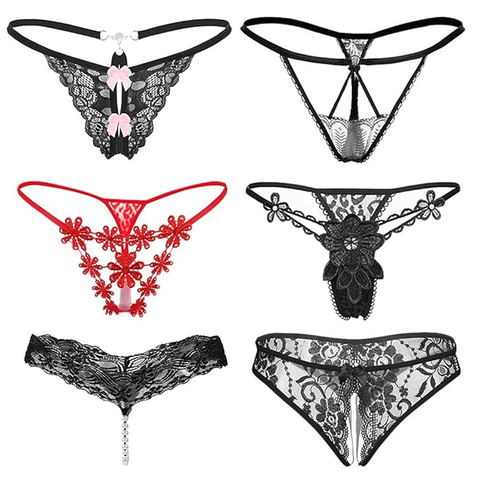 Mooklin Women S Sexy Thong String Pack Of 6 Lace Panties Thong