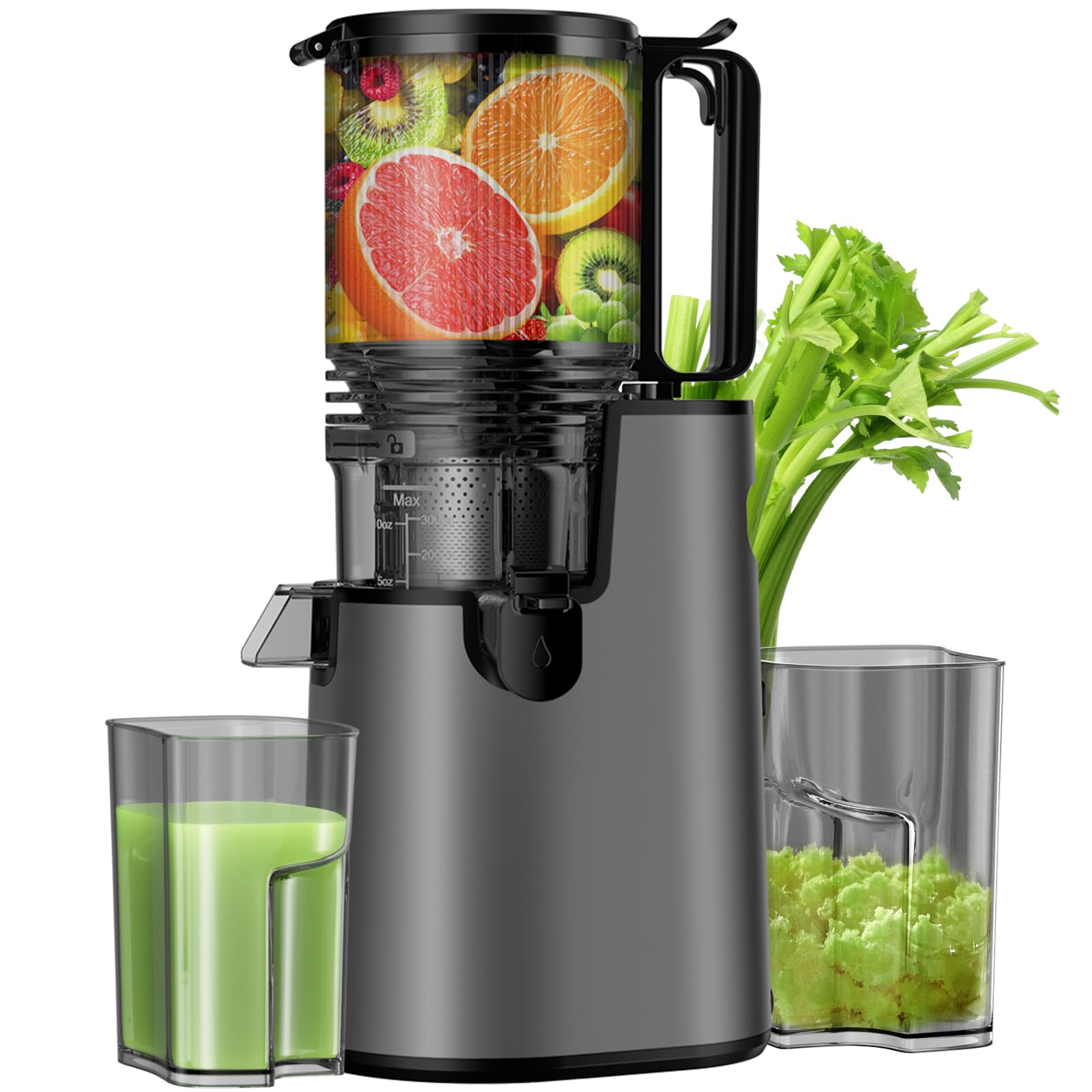 Photo 1 of Cold Press Juicer, Juicer Machines with 5.8" Wide Feed Chute for Juice Extractor, Slow Masticating Juicer for Vegetables & Fruits with High Juice Yield, Easy to Clean (Black)