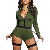 Donnalla Lingerie for Women 3 Piece Halloween Cop Costume with Fishnet Stockings Sexy Police Uniform Romper