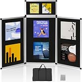 LITTLE TREE 3+1 Panel Trade Show Presentation Board, 70.8" Display Board | Folding Exhibition Boards Double Sided Tabletop Black Hook &amp; Loop-Receptive Fabric with Bag