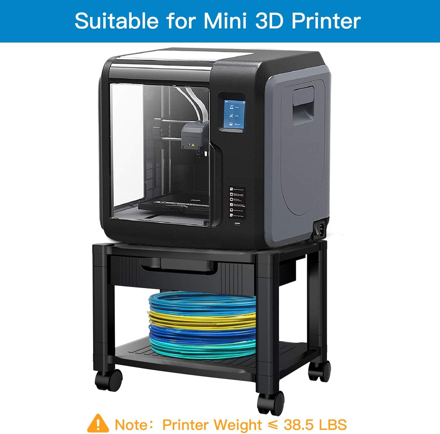 Printer Stand - Under Desk Printer Stand with Cable Management & Storage Drawers, Height Adjustable Printer Desk with 4 Wheels & Lock Mechanism for Mini 3D Printer by HUANUO : Office Products