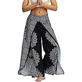Plustrong Womens Slit Wide Leg Pants Casual Hippie Beach Boho Pilate Flowy Palazzo Yoga Pants