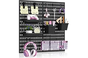 AKTOP Peg Board Wall Organizer 4-Pack – 12"x12" Black Pegboard Combination Kit with 13 Accessories for Wall, Plastic Peg Board Panels for Home, Office, Garage Tool Storage & Craft Room