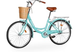 MarKnig Beach Cruiser Bike for Women and Men, 24 26 inch Female Commuter Bicycle with Basket, 1 Speed Womens Bike with Rear Rack/High-Carbon Steel/Front & Rear Fenders, Multi Color