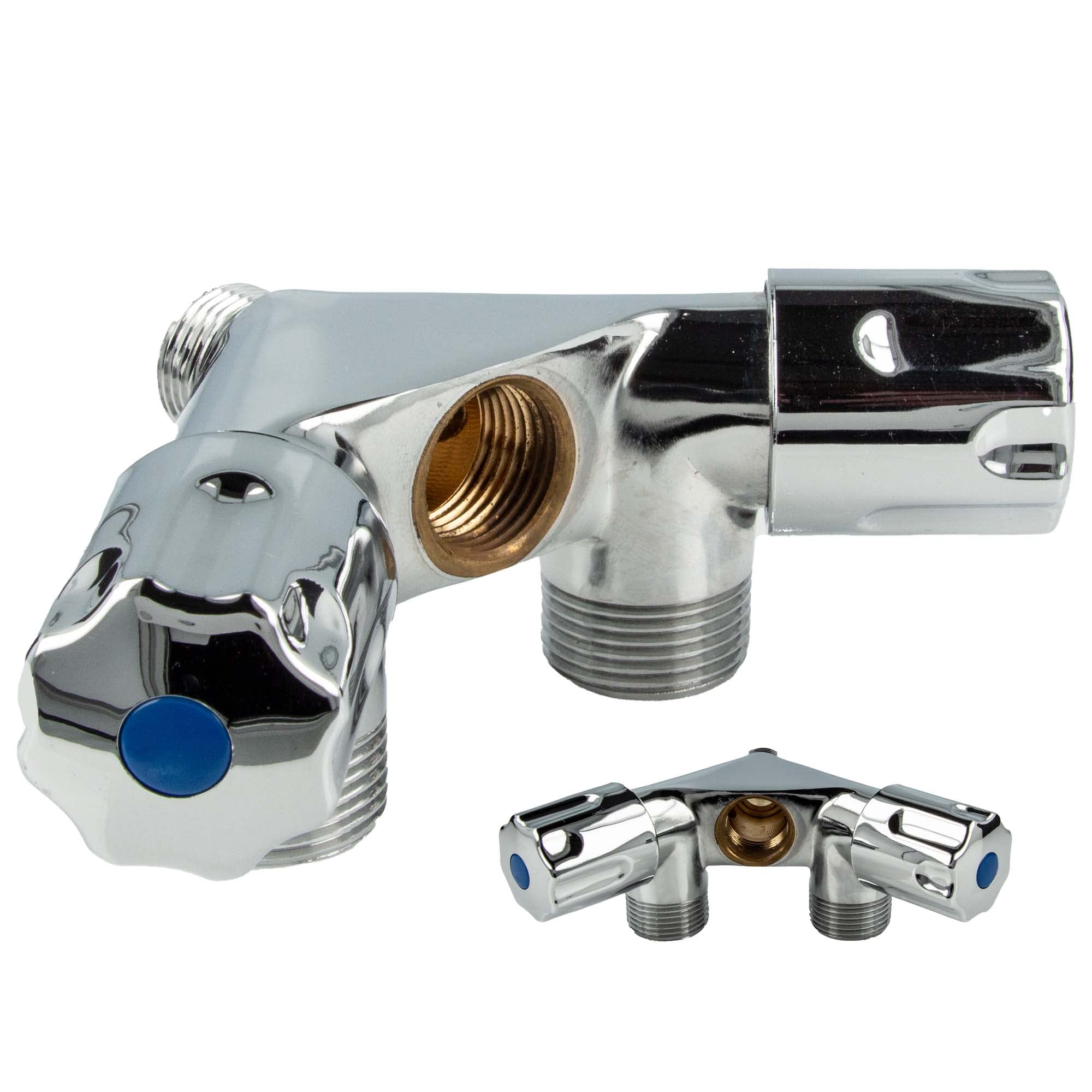 EW-Haustechnik Double Device Valve with 2 Outputs for Wall Mounting 1/2 Inch Chrome Plated