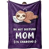 Funny Valentines Day Gifts for Mom, Mom is Charging Sloth Blanket, Birthday Gifts for Moms from Daguther Son, Moms Gift for Mothers Day Christmas, Soft Sloth Throws Blanket for Mother 60" x 50"
