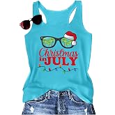 Women's Christmas in Summer Tank Tops July Tee | Christmas in Summer Tank Tops Women July Tee Beach Party Funny Hawaii Vacation Hawaiian Sleeveless Vest