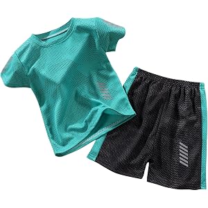 DASAYO Boys 2 Piece Outfits Summer Quick Dry Athletic Performance Mesh Crewneck Tshirt Shorts Sets Kids Casual Clothes Set