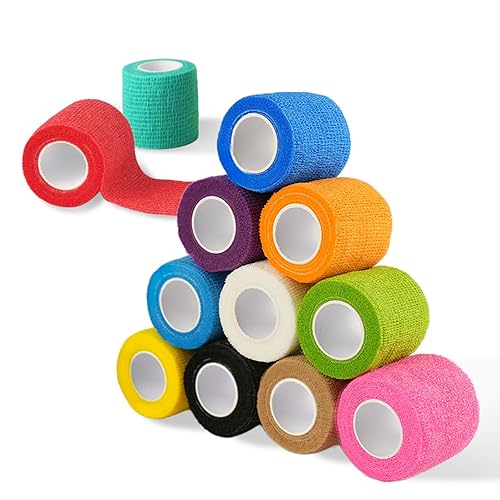 12 Pack Self Adhesive Bandage Wrap, 2" X 5 Yards Elastic Cohesive Bandage Wrap, Non-Woven Breathable Vet Wrap for Sports, First Aid Medical, Wrist, Ankle Sprains and Vet Wrap (Colorful)