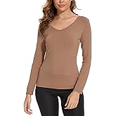 GYS Bamboo Viscose Pajama Tops for Women V Neck Slim Fit Basic Long Sleeve T Shirt