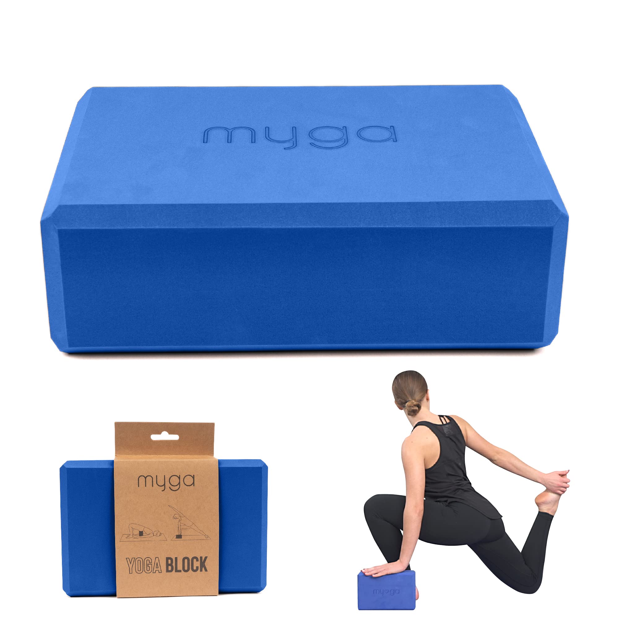 MYGA Yoga Block - Lightweight EVA Foam Yoga Brick - High Density Non-Slip Block for Pilates, Balance and Flexibility - Royal Blue
