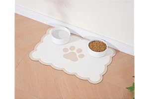 Ralxion Scalloped Dog Feeding Mat, Absorbent Mats for Dog Food and Water Bowl, Dispenser, Cute Elegant Aesthetic Khaki Beige Scallop Pet Placemat for Dogs, Cats, Puppy Accessories, 14" X 19”