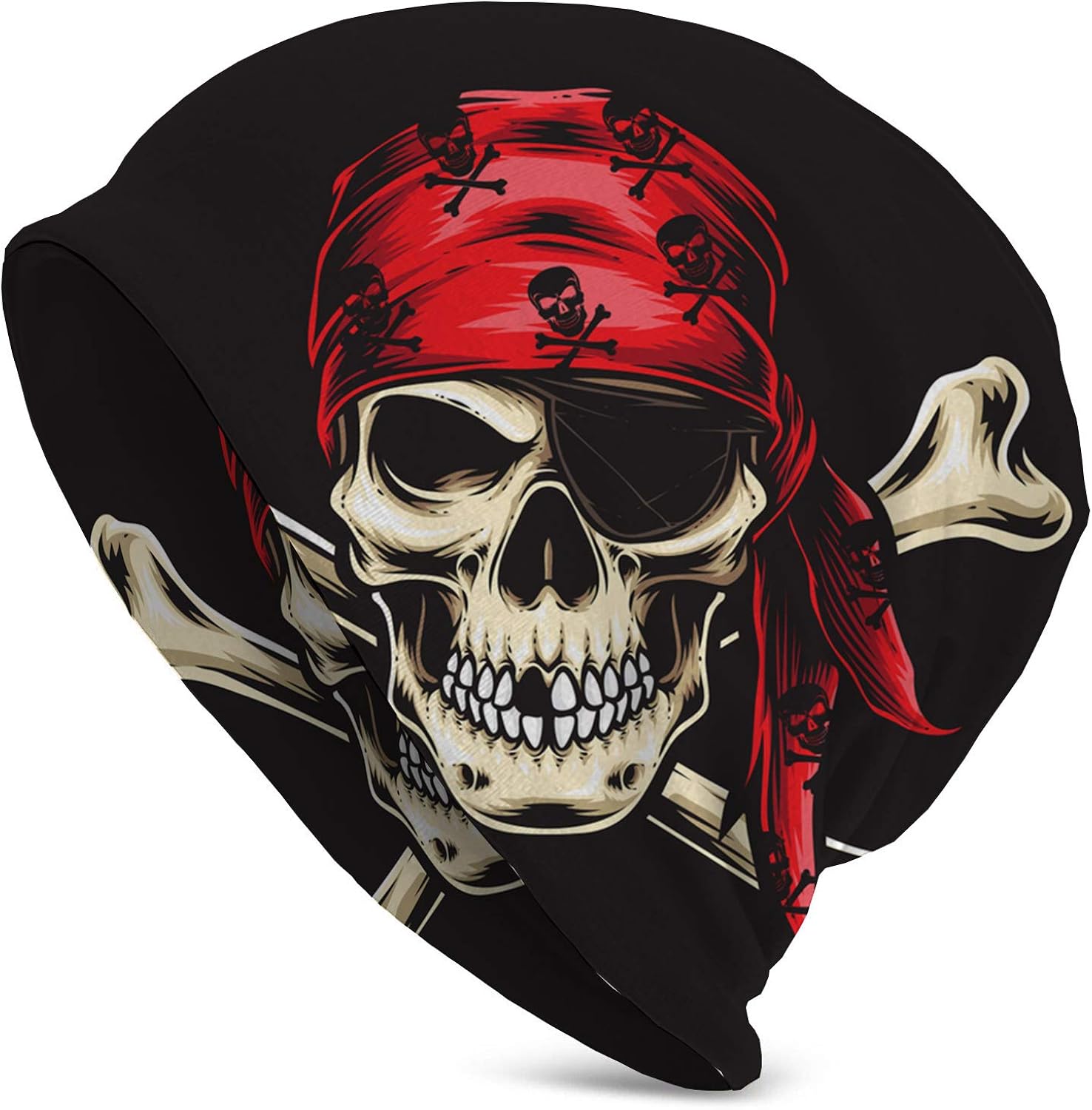 Skull Bandana with USA Flag Adult Men's Knit Hat Pattern