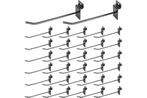 HNBUN 32Pack Slatwall Hooks, 4”& 6” Heavy Duty Panel Display Hooks, Commercial Grade Slat Board Hooks for Panel, 1/4” Thickness Metal Slatwall Deluxe Hooks for Garage Shop Retail Display, Black