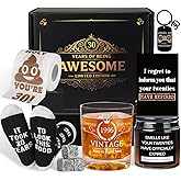 30th Birthday Gifts for Men, 10 Pcs Cool Birthday Gifts Ideas with Whiskey Glass with Frozen Stone, Funny Socks, Toilet Paper, Scented Candle, Keychain, Greeting Card for Him, Husband, Boyfriend, Dad
