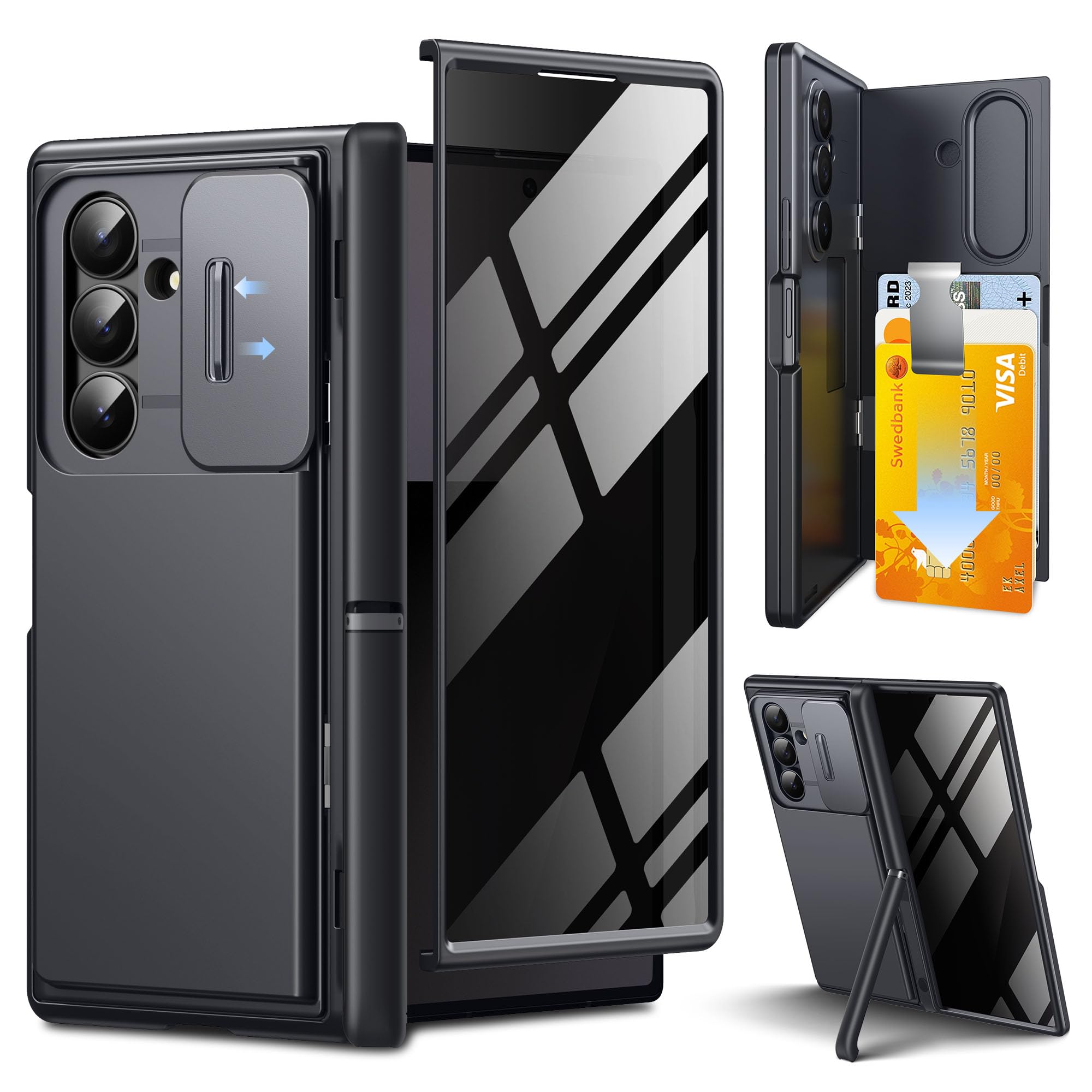 Photo 1 of TONGATE Wallet for Galaxy Z Fold 7 Case, 2 Invisible Stands & 4-Card Holder Anti Spy Built-in Privacy Screen Protector & Camera Cover Z7 Hard Phone Case for Samsung Z Fold 7 2025 8",Privacy Black
