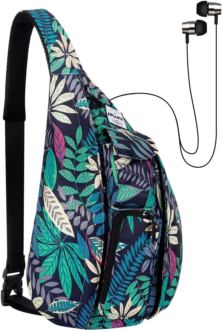 Chest Sling Bag Outdoor Hiking Backpack Waterproof Crossbody Daypack for Women with Earphone Hole and Adjustable Strap