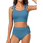 Girls Swimsuit Adjustable String Strap High Waist Bikini 2 Piece Girls' Swimwear Set Teen Girl Bathing Suits Size 9-16