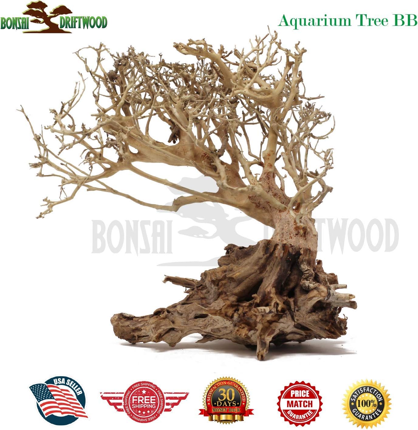 Bonsai Driftwood Aquarium Tree on Rock (8 Inch) Natural
