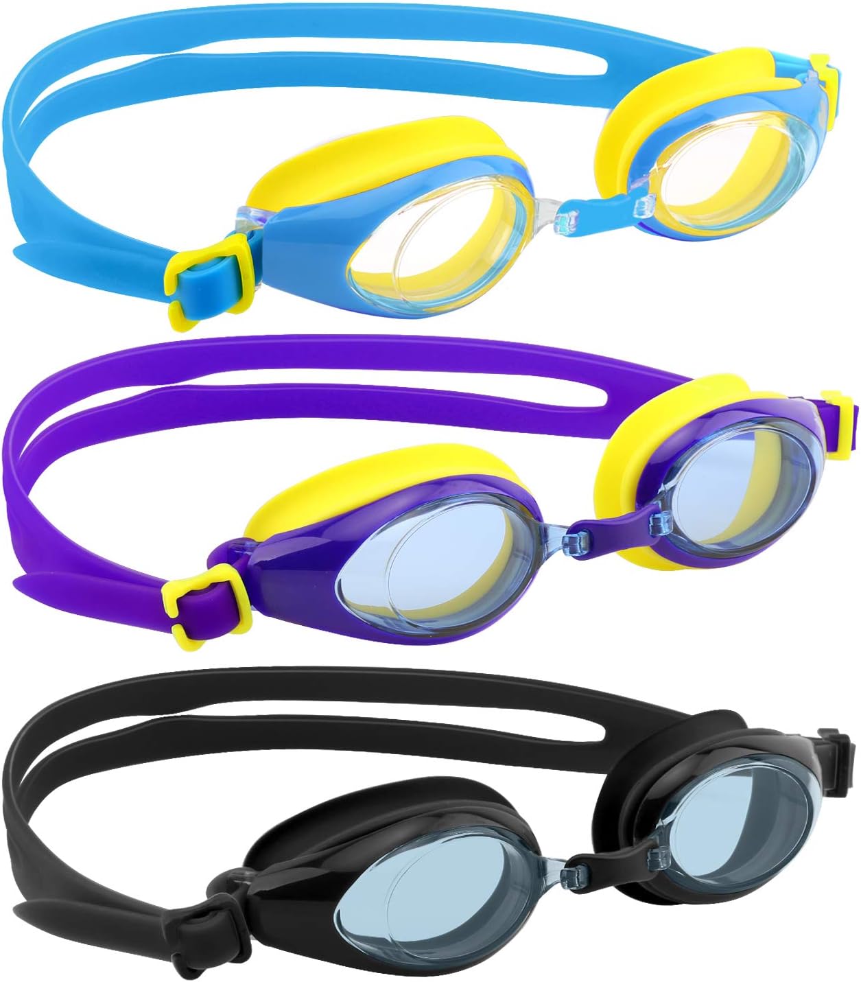 HeySplash Kids Swim Goggles, [3 Pack] Cute Design Waterproof Silicone Swimming Glasses with Anti-Fog & UV Protection for Children and Teenagers