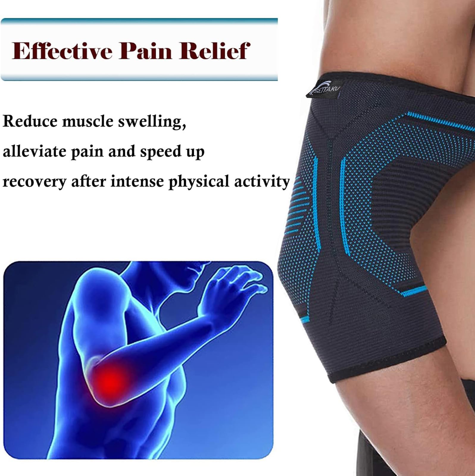 Seitaku Elbow Brace Compression Sleeve: Arm Sleeves for Tennis and Tendonitis Elbow Relief, Elbow Support Wrap for Women & Men, Weightlifting, Gym, Golf, Workout, Sports (NavyBlue, Large)