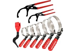 CAROTUPY 9pcs Oil Filter Wrench Set, 9" and 12" Oil Filter Pliers with Oil Snap Funnel for Automotive Oil Change, Adjustable Oil Filter Removal Tool From 1-3/4" to 6"