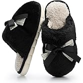 GOEWY Cute Women's Memory Foam House Slippers - Fuzzy Plush Faux Fur Slippers with Bow Butterfly Tie - Anti-Skid Indoor/Outdoor Gifts for Women, Moms & Ladies