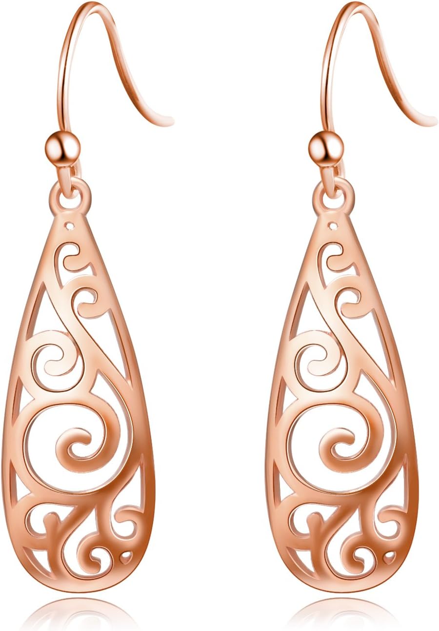 VONALASterling Silver Vintage Drop Flower Dangle Filigree Earrings Jewellery Gifts for Women