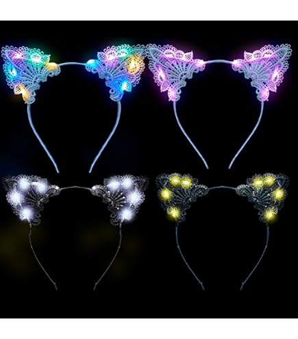 Amazon.com: REQO 10 Pieces Cat Ears Headbands Set,LED Cute  display picture 1