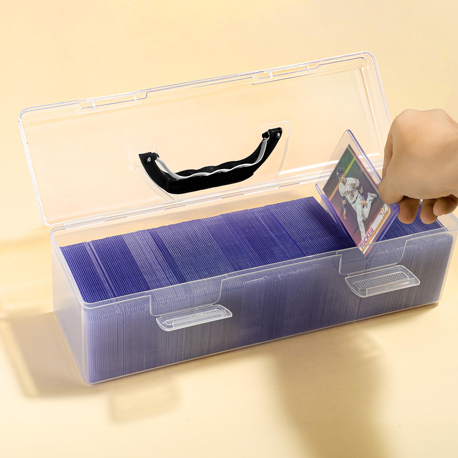 Photo 1 of Premium Storage Box for Toploader - Large for 200+ Toploaders or 1000+ Trading Cards, Portable Sports Card Storage Boxes for Collectible Gaming Trading Cards, Clear Design, Wide Applications(Black)