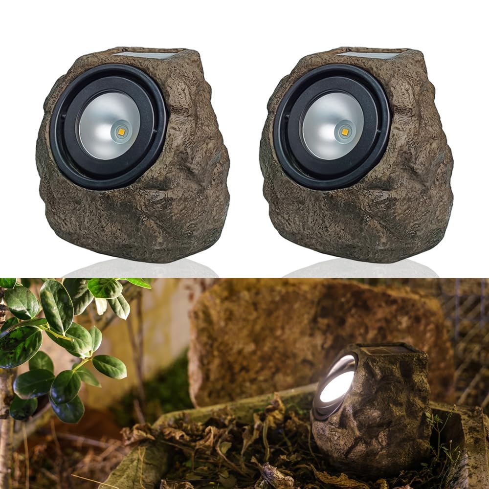 LAMTREE 2 Pack 30 Lumens Solar Powered Rock Lights Outdoor Waterproof
