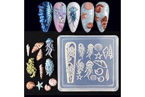 LIFOOST Nail Art Silicone Mold Ocean Sea Themed Conch Starfish Octopus Shell Designs for Manicure 3D Carving Mould Resin Mold for Jewelry Making