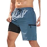 Vogyal Mens Swim Trunks with Compression Liner Zipper Cargo Pockets Bathing Suit 9 Inch Quick-Dry Swimming Shorts