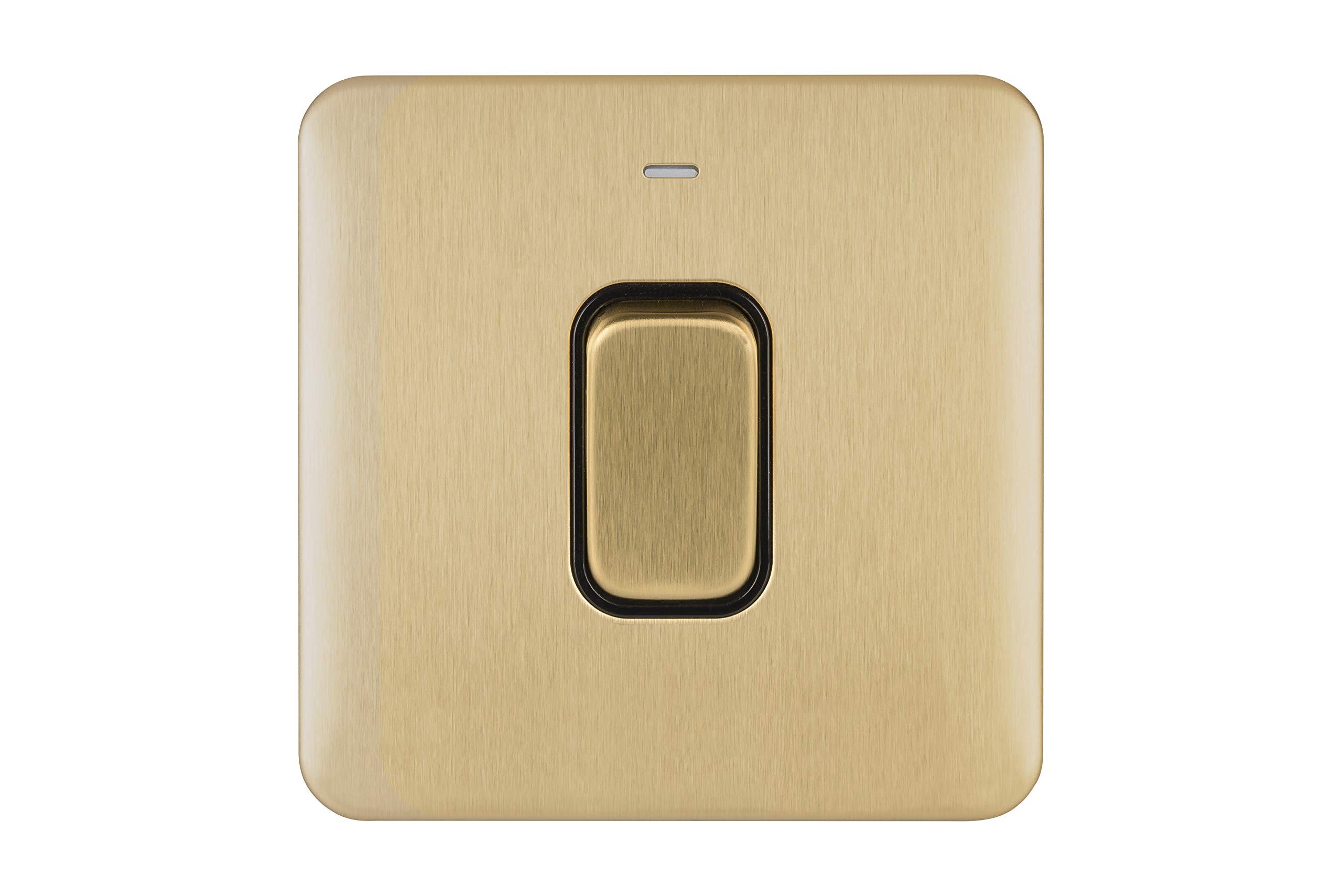 Schneider Electric Lisse Screwless Deco - Single Light Switch, Double Pole, with Neon Indicator, 50A, GGBL4011BSB, Satin Brass with Black Insert