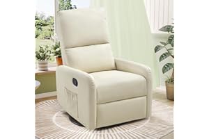 Jocisland Nursery Glider Chairs, Swivel Rocking Chair, Massage Rocker Recliner with High Back for Living Room Bedroom, Comfy Upholstered Modern Nursing Reclining Single Sofa, Cream Leather