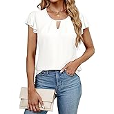 IHOT Womens Summer Tops Ruffle Short Sleeve Casual Round Neck T Shirts Front Pleated Basic Tees Blouses